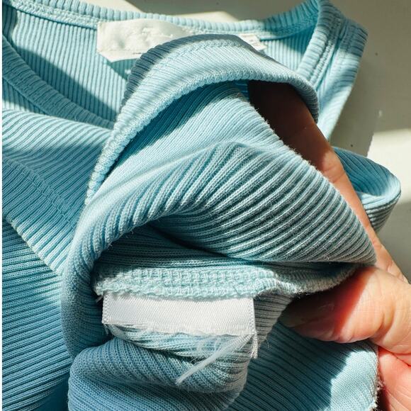 7 For All Mankind Baby Blue High Neck Ribbed Tank Top M - Picture 8 of 9